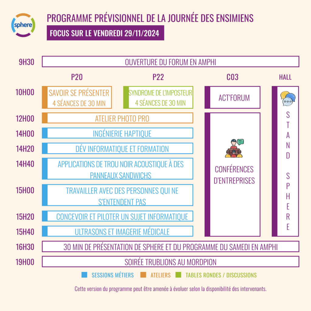 Programme de vendredi 29/11 pour la JDE associée au Forum entreprise